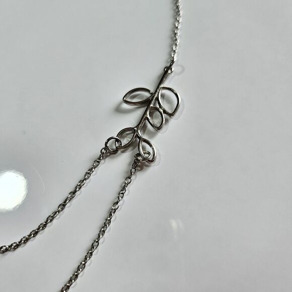 Simple Leaf Hollow Double Layered Silvertone Necklace 18 To 20" - Picture 9 of 14